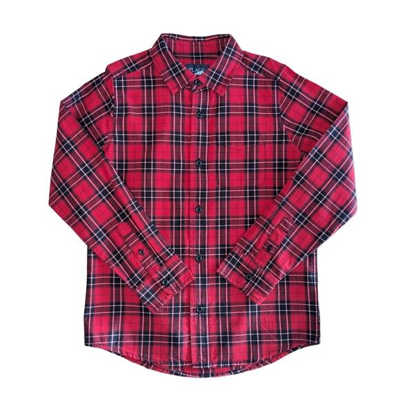 The Childrens Place Button Down Shirt Boys Medium Tartan Plaid Red Black White - Picture 1 of 9